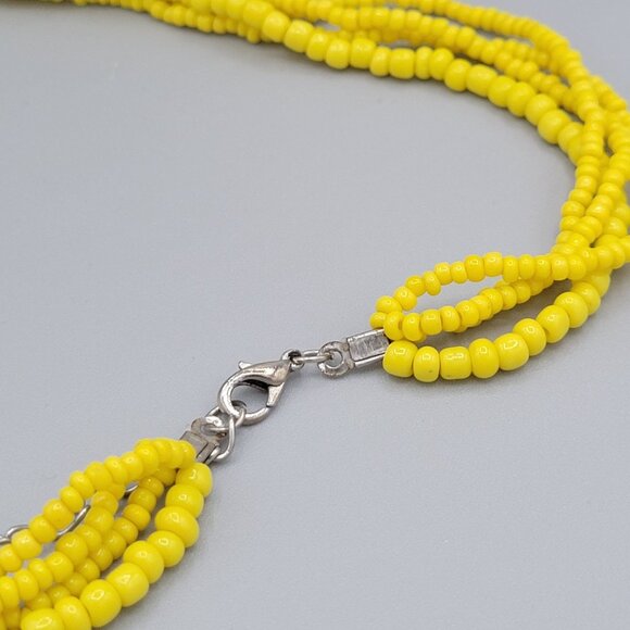 Yellow Beaded Necklace Multi Strand Rectangular Dyed Mother of Pearl Pendant - Picture 6 of 9